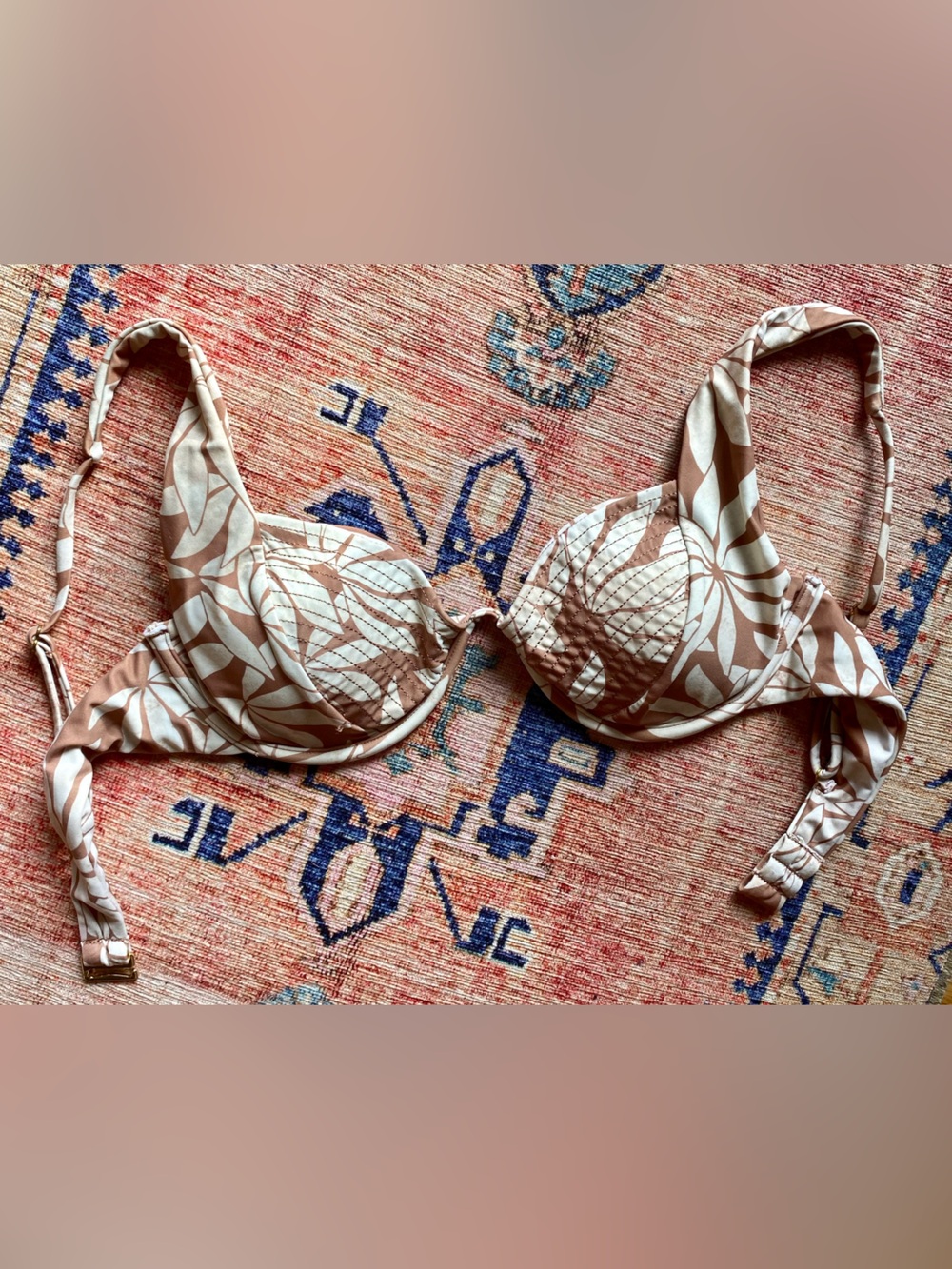 Neutral Leaf-Print Padded Bikini Top